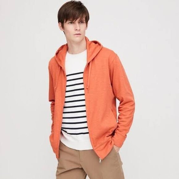 Uniqlo Men's Airism UV Sun Protection Shirt Orange Hooded Sweatshirt - Picture 1 of 7